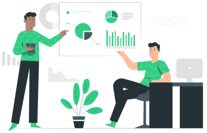 Deux consultants analysent des tableaux de bord