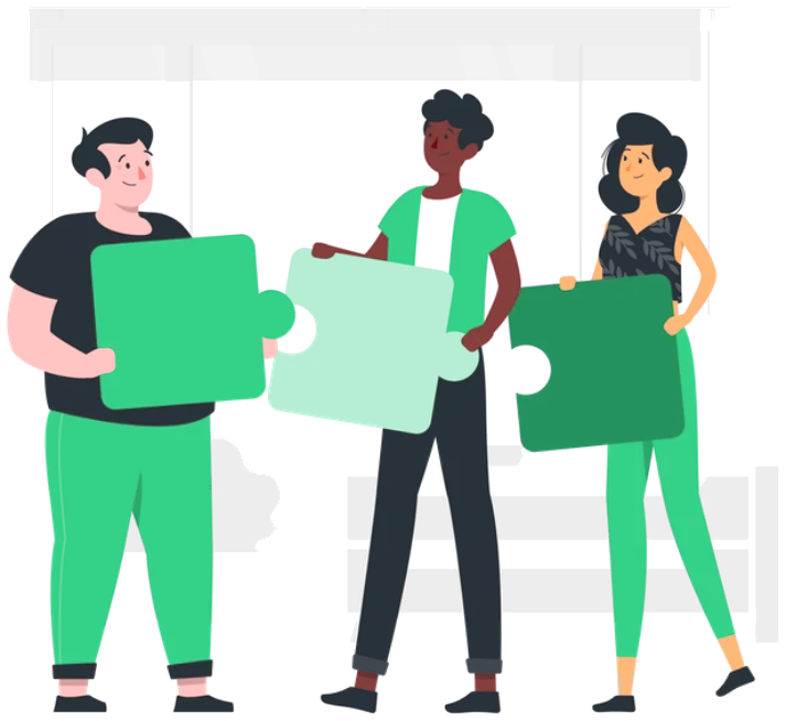Trois personnes assemblent les pièces d’un puzzle